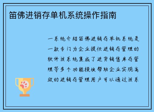 笛佛进销存单机系统操作指南