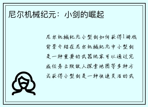 尼尔机械纪元：小剑的崛起