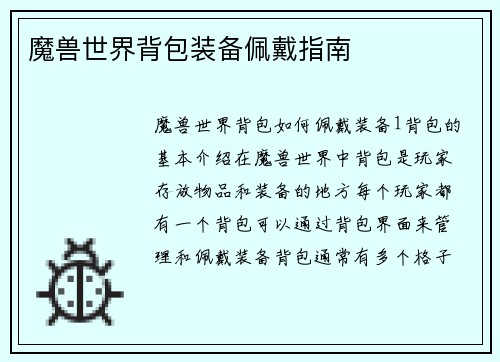 魔兽世界背包装备佩戴指南